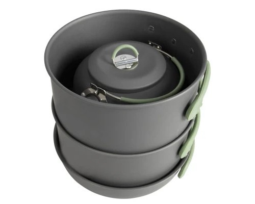 Набір туристичного посуду Bo-Camp Explorer XL Hard Anodized 4 предмети Сірий/Зелений (2200249)