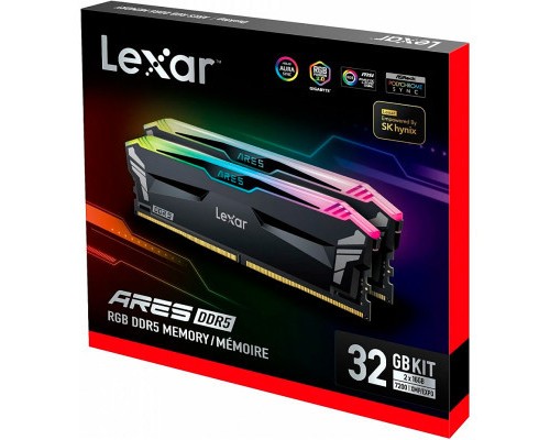 Модуль пам'яті для комп'ютера DDR5 32GB (2x16GB) 7200 MHz Ares RGB Black Lexar (LD5U16G72C34LA-RGD)