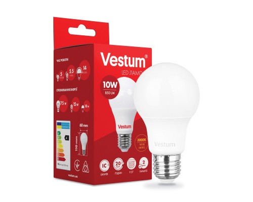 Лампочка Vestum A60 10W 3000K 220V E27 (1-VS-1106)