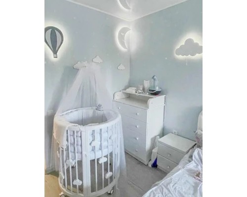 Ліжечко Ingvart трансформер Smart Bed Round (72х72, 72х120, 72х168 см) молочне з декором 