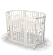 Ліжечко Ingvart трансформер Smart Bed Round (72х72, 72х120, 72х168 см) молочне з декором 