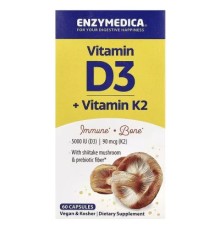 Вітамін Enzymedica Вітамін D3 + Вітамін K2, Vitamin D3 + Vitamin K2, 60 капсул (ENZ-10129)
