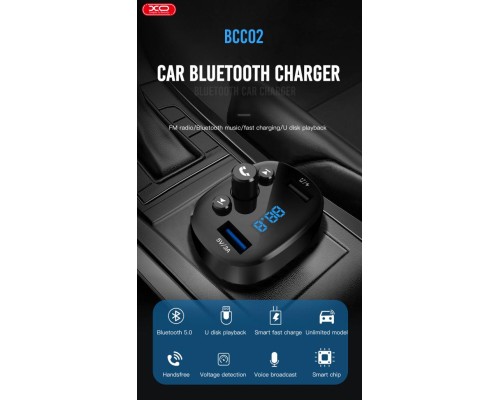 FM модулятор XO BCC-02 3.1A/2 USB Black (ВCC-02) 