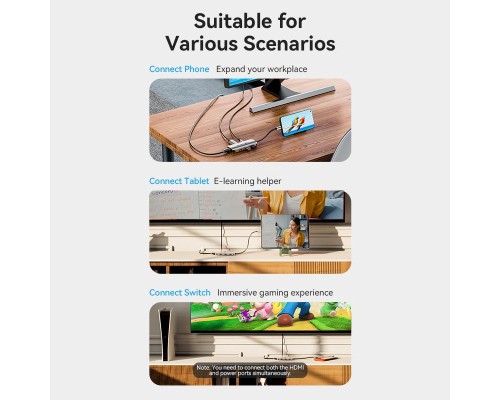 Концентратор Vention USB 3.1 Type-C to HDMI 4K60Hz/USB 3.0x3/RJ45/PD 100W 6-in-1 (TQHHB)