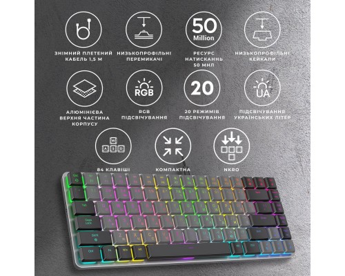 Клавіатура GamePro MK141R Red Swich Low Profile RGB USB Dark Gray (MK141R)