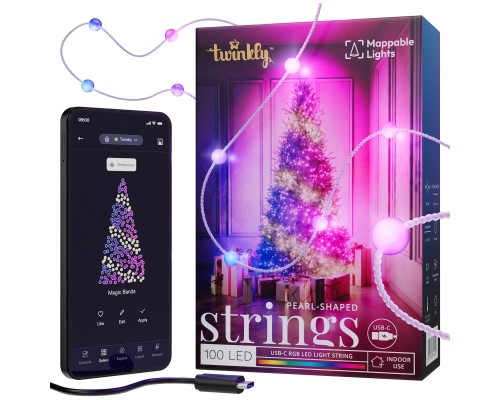 Гірлянда Twinkly Smart LED Strings USB 100 Pearl-shaped RGB LEDs, Clear Wire, USB-C 6м (TWKP100RGB-T)