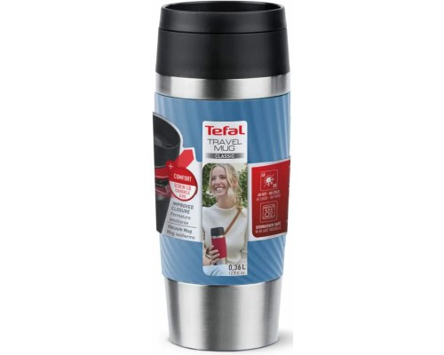 Термокружка Tefal Travel Mug Classic Twist, 360мл, нержавіюча сталь, блакитний (N2024510)