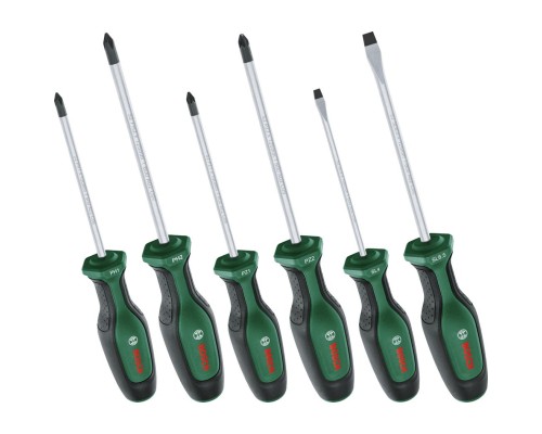 Викрутка Bosch набір 6шт, SL 4, 6.5 мм, PH1х100 мм, PH2х125 мм, PZ1х100 мм, PZ2х125 мм (1.600.A02.BX7)