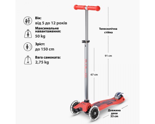 Самокат Micro Maxi Deluxe Glow LED Plus Червона аура (MMD379)