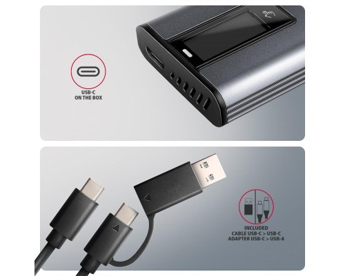 Кишеня зовнішня AXAGON USB-C 10Gbps metal box with info display for M.2 NVMe & SATA SSD (EEM2-SD2)