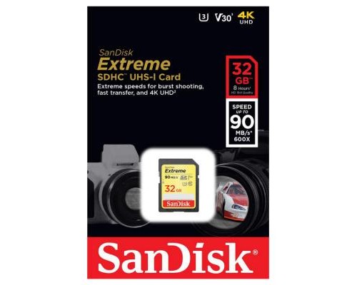 Карта пам'яті SanDisk 32GB SDHC class 10 UHS-I U3 4K Extreme (SDSDXVE-032G-GNCIN)