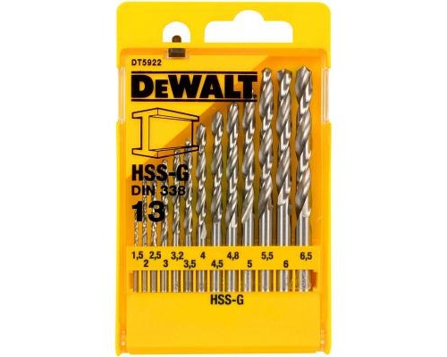 Набір свердл DeWALT HSS-G по металлу, 13шт, d=1,5-6,5мм. (DT5922)