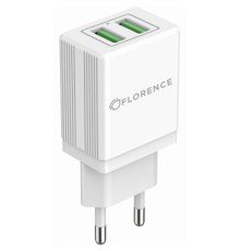 Зарядний пристрій Florence 2USB 2A + Lightning cable white (FL-1021-WL)