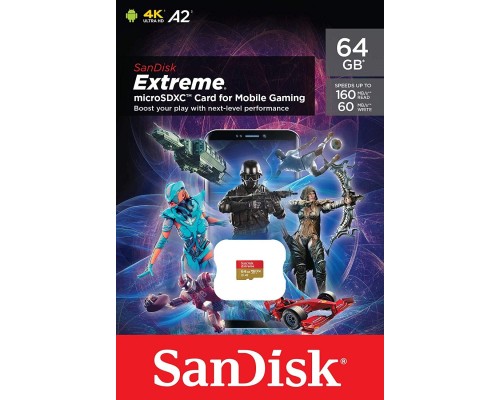 Карта пам'яті SanDisk 64GB microSDHC class 10 UHS-I A2 V30 Extreme (SDSQXA2-064G-GN6GN)