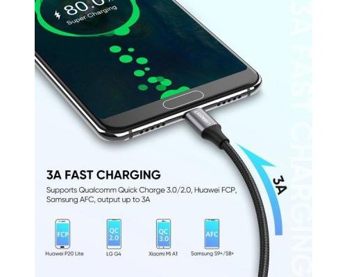 Дата кабель USB 2.0 AM to Type-C 2.0m US288 Aluminum Braid Black Ugreen (60128)