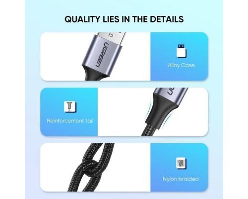 Дата кабель USB 2.0 AM to Type-C 2.0m US288 Aluminum Braid Black Ugreen (60128)