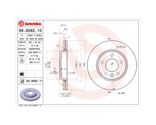 Гальмівний диск Brembo 09.9582.10