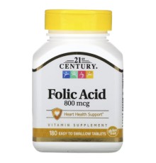 Вітамін 21st Century Фолієва кислота, 800 мкг, Folic Acid, 180 таблеток (CEN-22563)