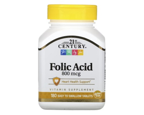 Вітамін 21st Century Фолієва кислота, 800 мкг, Folic Acid, 180 таблеток (CEN-22563) Вітамін 21st Century Фолієва кислота, 800 мкг, Folic Acid, 180 таблеток (CEN-22563)