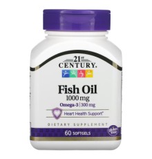 Жирні кислоти 21st Century Риб'ячий жир, 1000 мг, Fish Oil, 60 желатинових капсул (CEN-21495)