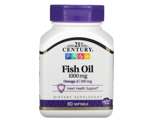 Жирні кислоти 21st Century Риб'ячий жир, 1000 мг, Fish Oil, 60 желатинових капсул (CEN-21495) Жирні кислоти 21st Century Риб'ячий жир, 1000 мг, Fish Oil, 60 желатинових капсул (CEN-21495)