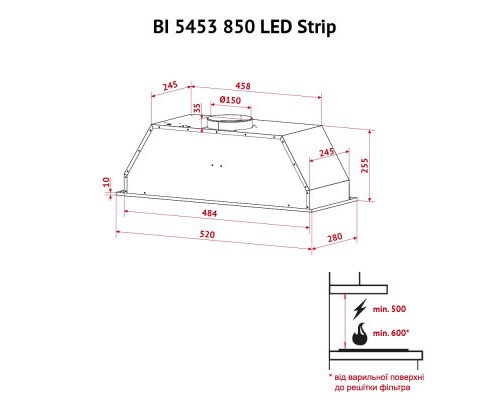Витяжка кухонна Perfelli BI 5453 BL 850 LED Strip