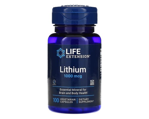 Мінерали Life Extension Літій, 1000 мкг, Lithium, 100 вегетаріанських капсул (LEX-24031) Мінерали Life Extension Літій, 1000 мкг, Lithium, 100 вегетаріанських капсул (LEX-24031)