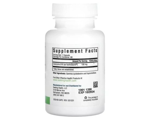 Вітамінно-мінеральний комплекс Seeking Health Коензим Q10, 100 мг, Optimal CoQ10, 60 вегетаріанських капсул (SKH-52022)