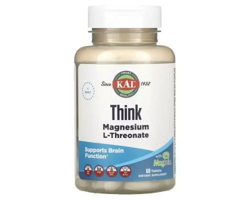 Мінерали KAL Магній L-Треонат, Think Magnesium L-Threonate, 60 таблеток (CAL-27193)