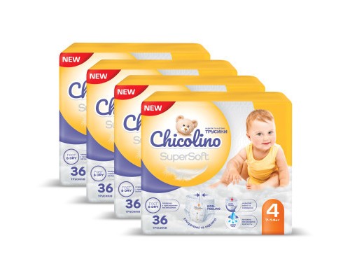 Підгузки Chicolino Super Soft Розмір 4 (7-14 кг) 36 шт, 4 Упаковки (4823098414650)