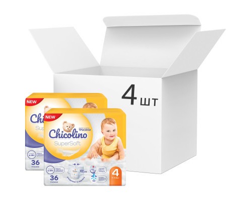 Підгузки Chicolino Super Soft Розмір 4 (7-14 кг) 36 шт, 4 Упаковки (4823098414650)