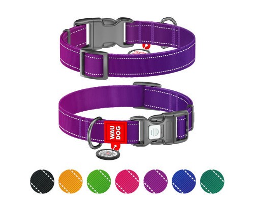Нашийник для тварин WAUDOG Nylon Mono з QR паспортом, пластиковий фастекс S фіолетовий (52099)