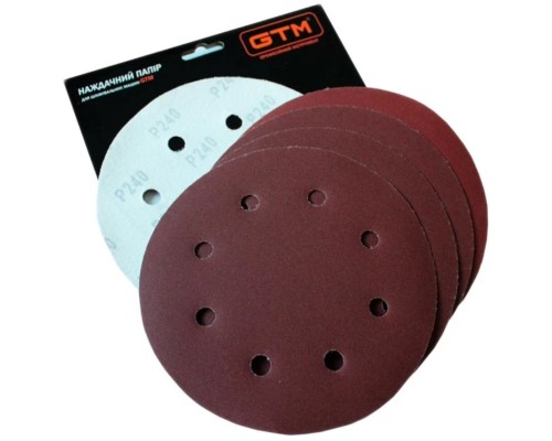 Наждачний папір GTM круг з отворами 180мм Р-240, липучка, 5шт. (SZS180L P240)