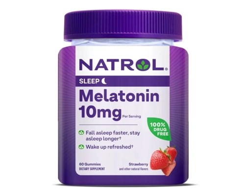 Амінокислота Natrol Мелатонін, 10 мг, смак полуниці, Melatonin, 60 жувальних кон (NTL07586)