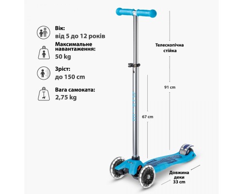 Самокат Micro Maxi Deluxe Glow LED Plus Синій кришталь (MMD377)