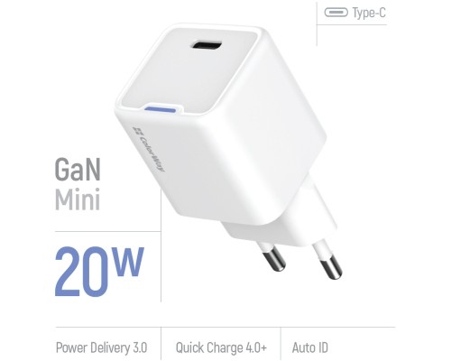 Зарядний пристрій ColorWay C101C GaN Mini 20W PD PPS USB-C white (CW-CHS059PD-WT)