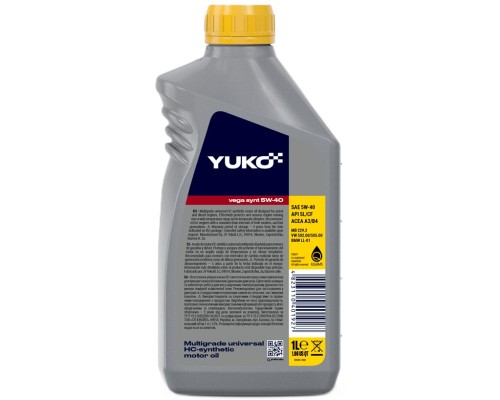 Моторна олива Yuko VEGA SYNT 5W-40 API SL/CF 1л (4823110401927)