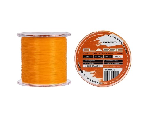 Волосінь Brain Classic Carp Line (solid orange) 600m 0.35mm 25lb 10.7kg (1858.81.12)