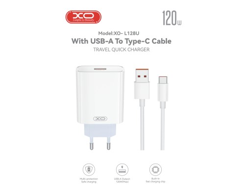 Зарядний пристрій XO USB 120W + cable USB to USB-C white (XO-L128U)