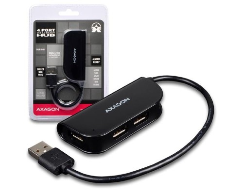 Концентратор AXAGON USB 2.0 to 4xUSB 2.0 0.2m black (HUE-X4B)
