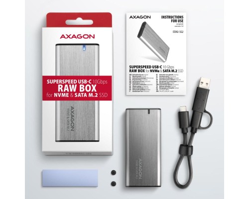 Кишеня зовнішня AXAGON USB-C 3.2 Gen 2 metal box for M.2 NVMe & SATA SSD SuperSpeed (EEM2-SG2)