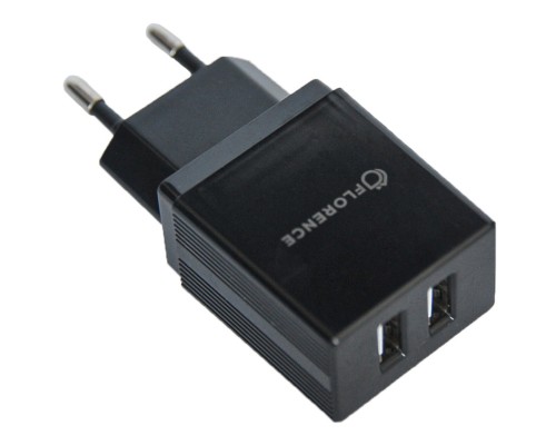 Зарядний пристрій Florence 2USB 2A + microUSB cable black (FL-1021-KM)