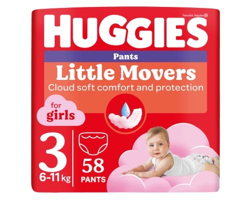 Підгузки Huggies Little Movers/Pants 3 Mega 6-11 кг для дівчаток 58 шт (5029053547480)