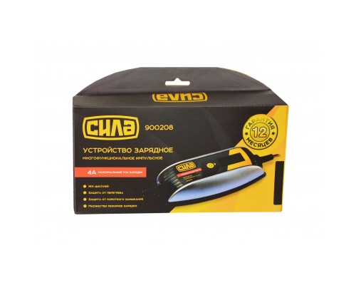 Зарядний пристрій для автомобільного акумулятора СИЛА цифровий імпульсивний 4А 6/12 В (900208)