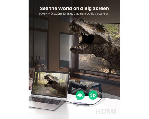 Концентратор Ugreen USB3.0 Type-C to HDMI/USB 3.0x3/HDMI/Type-c PD CM285 (70408)