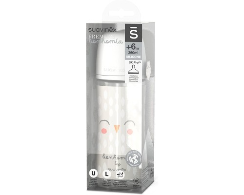 Пляшечка для годування Suavinex Bonhomia, повільний потік, 360 мл, біла (307839)