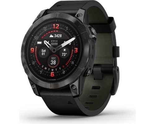 Смарт-годинник Garmin EPIX PRO (g2), 47, Saph, CrbnGryDLCTi, Blck Lthr, Excl, GPS (010-02803-30)