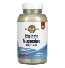 Мінерали KAL Магній хелатний бісгліцинат, Chelated Magnesium Bisglycinate, 180 табл. (CAL-58646)