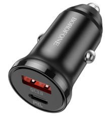 Зарядний пристрій BOROFONE BZ18A PD20W+QC3.0 car charger USB-A/Type-C Black (BZ18AB)