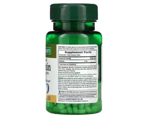 Амінокислота Nature's Bounty Мелатонін швидко розчинний, 3 мг, смак вишні, Melatonin (NRT07903)